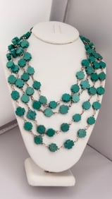 925 Sterling Silver Long Cross shape Turquoise Bead Necklace