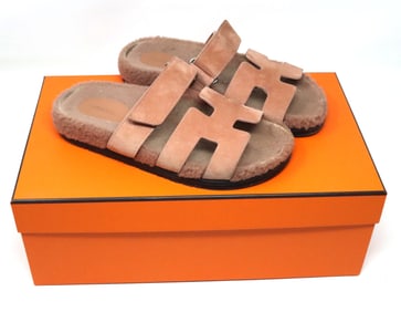 Hermes Chypre shearling quartz sliders