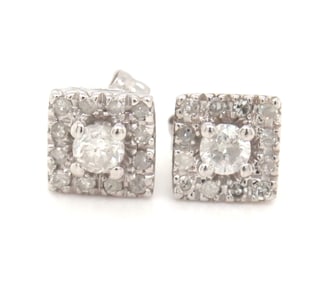 14kt White gold diamond cluster earrings