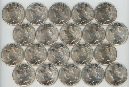 1923 Peace Silver Dollars Roll of 20 Blazing Choice BU