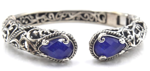 Carolyn Pollack Vintage Lapis doublet filgree hinged bangle bracelet