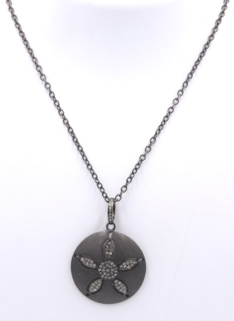 Dazzling Silver Diamond Sand Dollar Necklace (1 of 4)