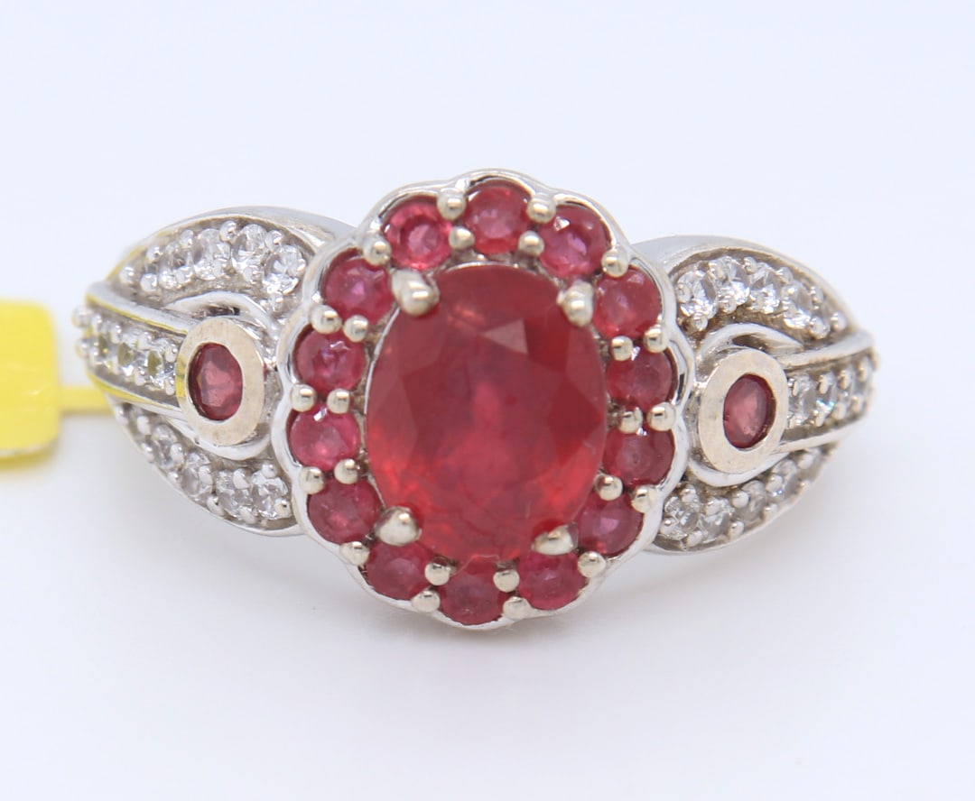 925 Sterling Silver Pink Sapphire, Ruby and White Sapphire Ring (1 of 4)