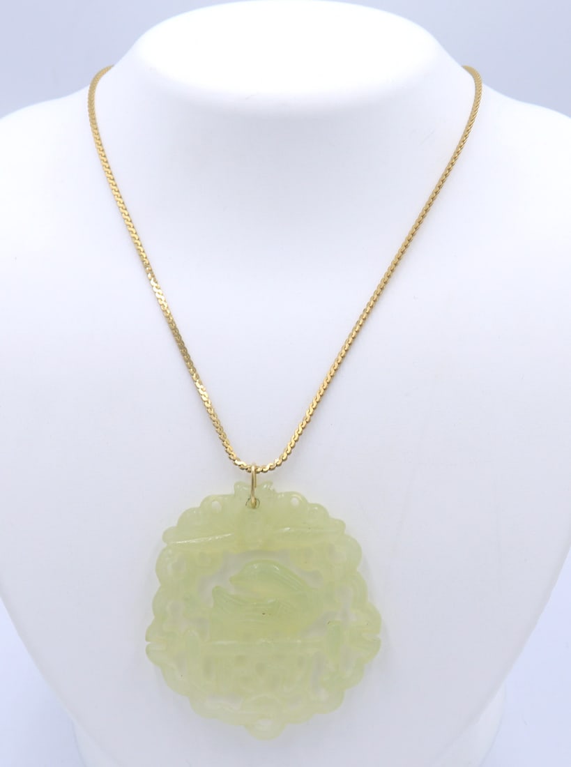 Green Jade Pendant on Gold Plated Chain (1 of 4)
