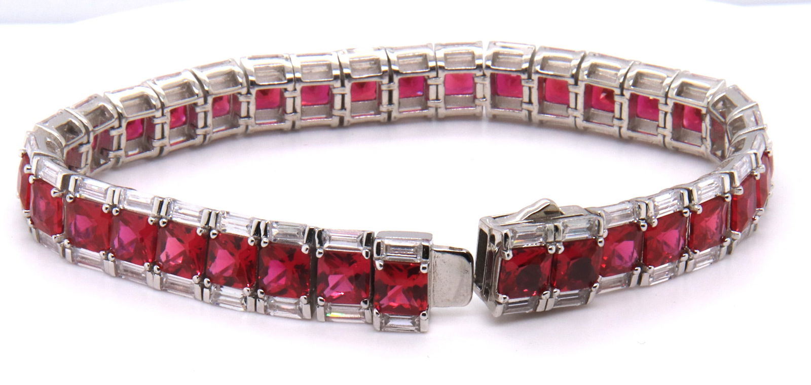 925 Sterling Silver Red Cubic Zirconia Bracelet (1 of 4)