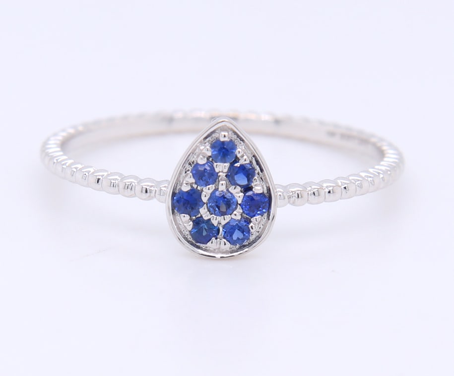 18kt White Gold Bony Levy Multi Blue Sapphire in Pear Shaped Ring: 18kt White Gold Bony Levy Multi Blue Sapphire in Pear Shaped Ring. Total weight of Ring 1.30 Grams. Ring Size 8"