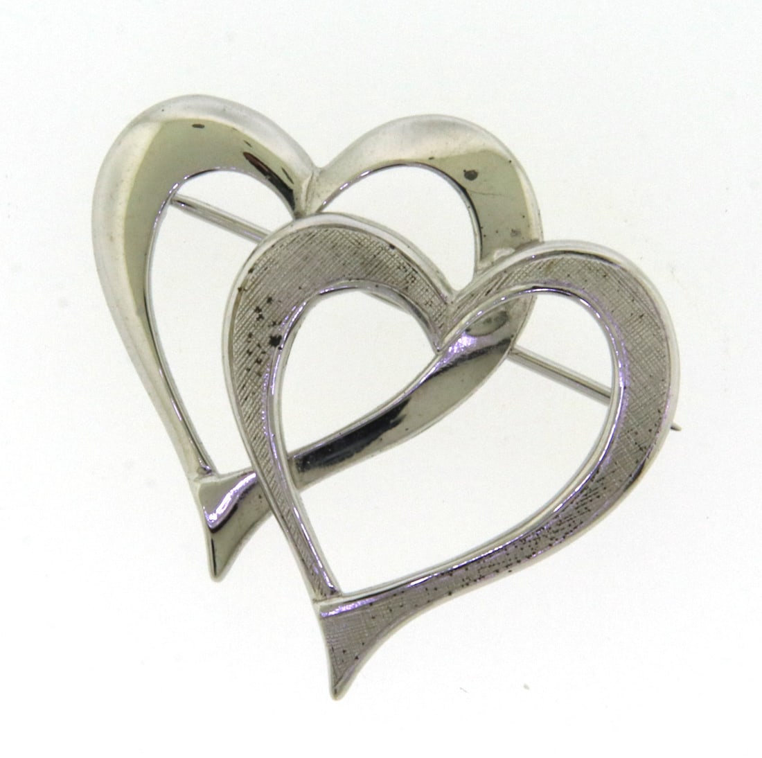925 Sterling Silver Double Heart Shaped Brooch (1 of 3)