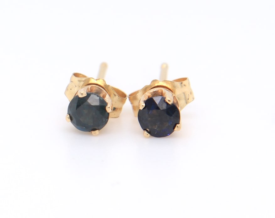 Classic Yellow Gold approximate 0.40ctw Blue Sapphire Stud Earrings (1 of 3)