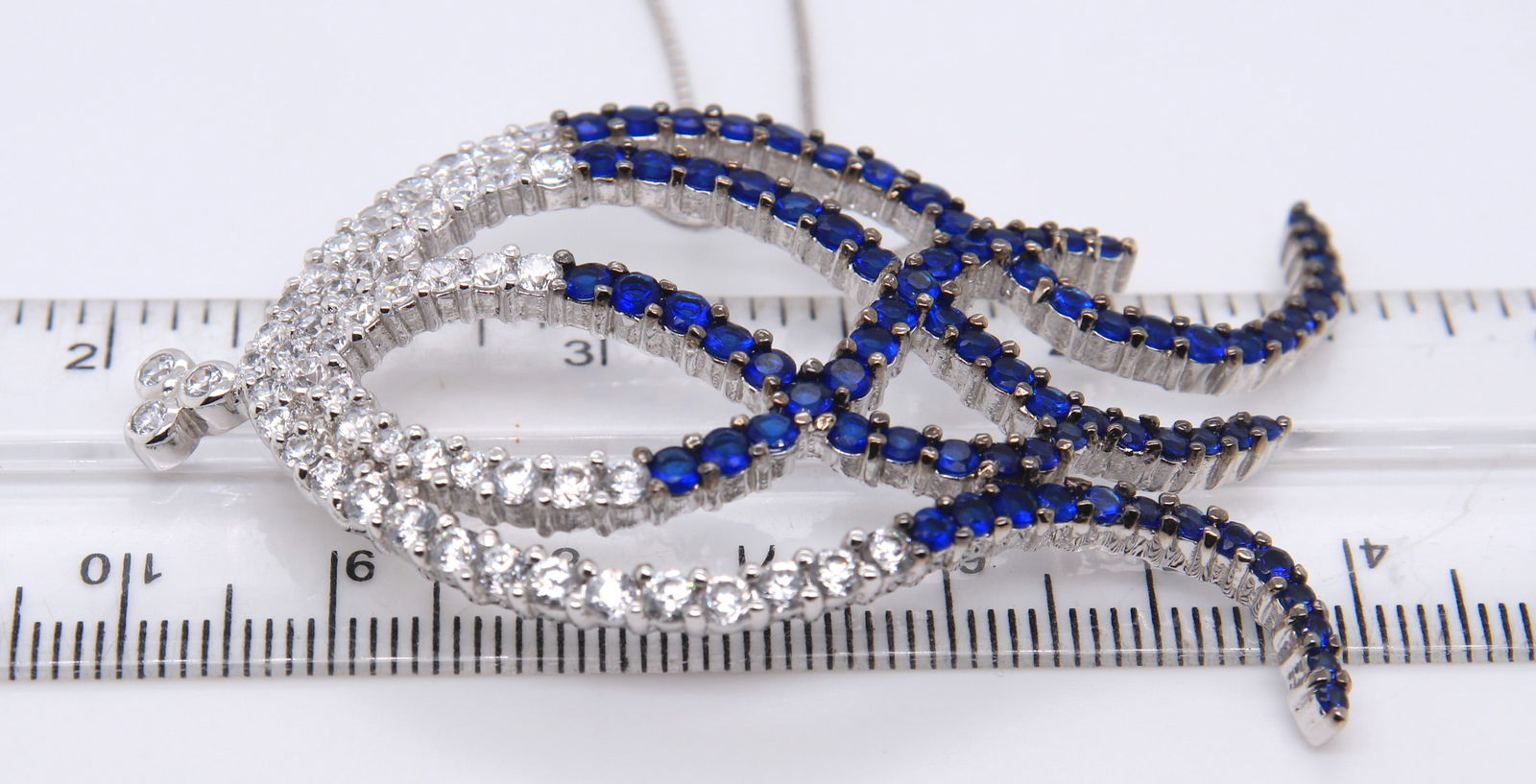 Sterling Silver Blue and Clear Cubic Zirconia Pendant on Chain (1 of 4)