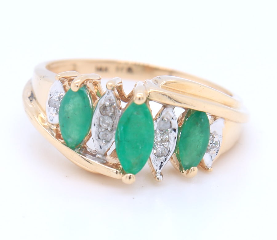 Gorgeous Yellow Gold Marquise Emerald and Diamond Dome Cocktail Ring (1 of 4)
