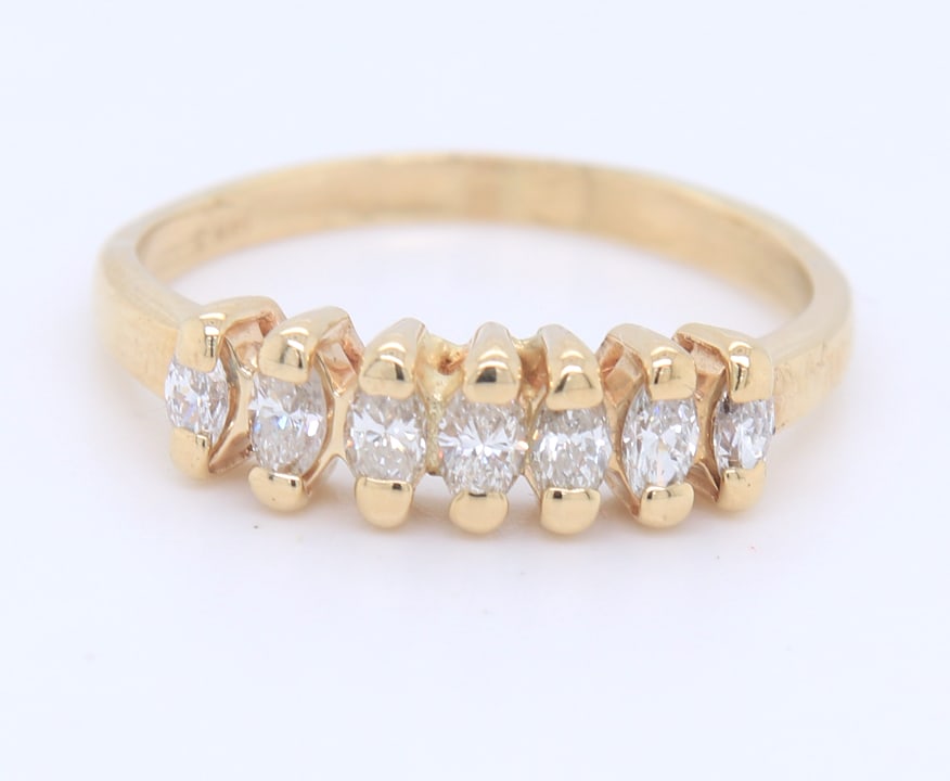 Dazzling Yellow Gold Marquise Seven Diamond Band (1 of 4)