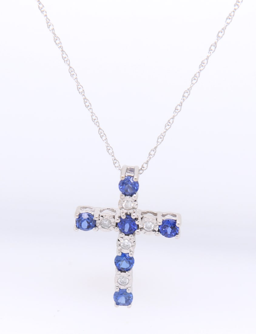 Fantastic White Gold Sapphire and Diamond accent Cross Pendant on Chain (1 of 10)