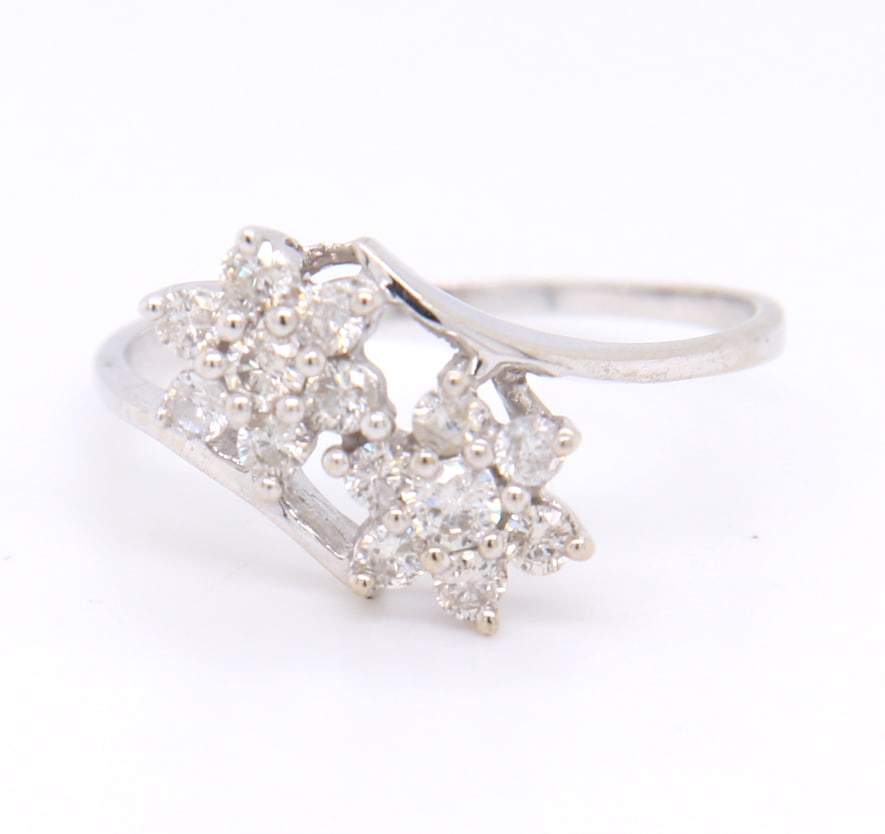 Dazzling White Gold Diamond Flower Bypass Ring (1 of 4)