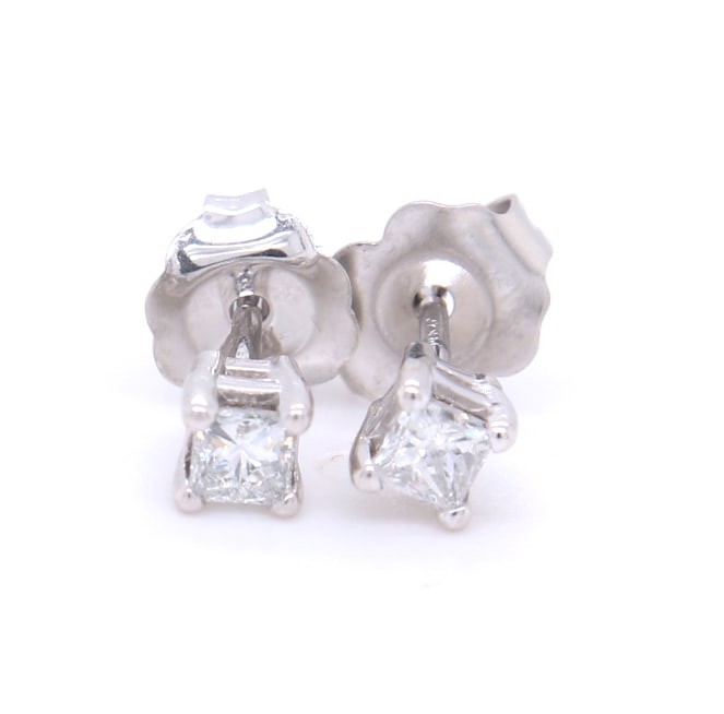 14kt White gold 0.20ctw princess cut diamond stud earrings (1 of 4)