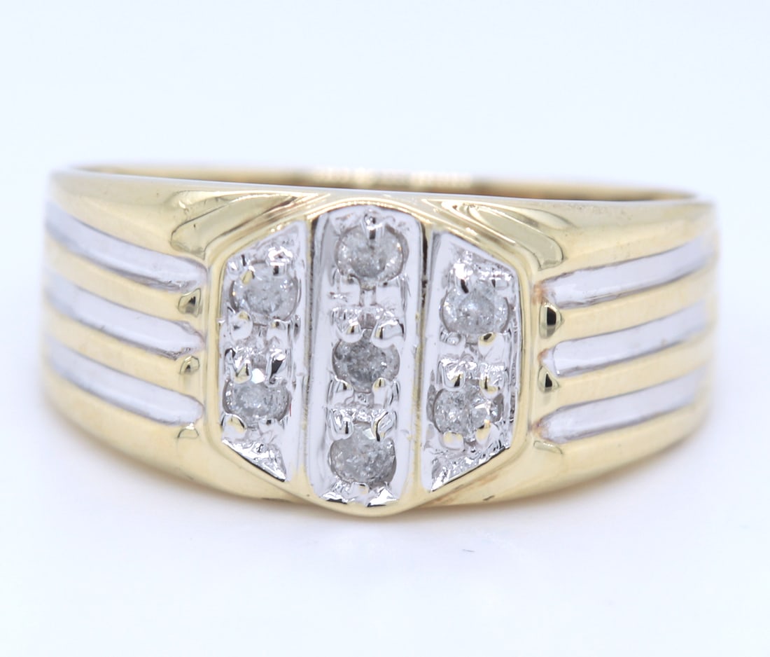 10kt Yellow gold approximate 0.20ctw 2 tone diamond gent's ring (1 of 4)