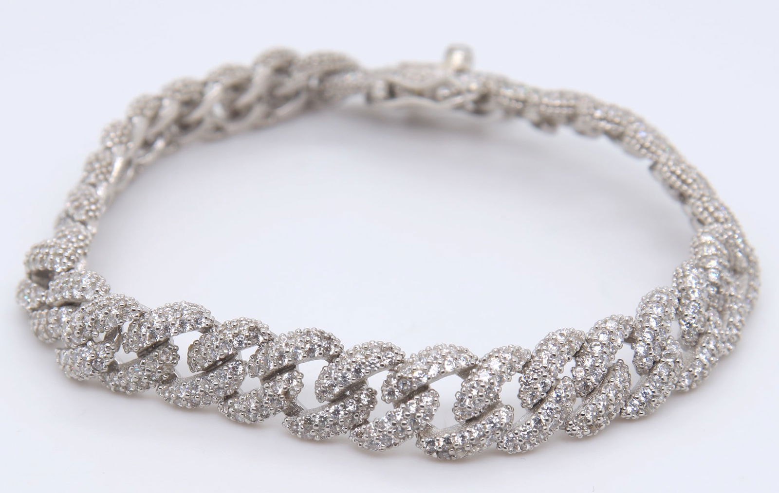 925 Sterling Silver Cubic Zirconia Curb Link Bracelet (1 of 4)