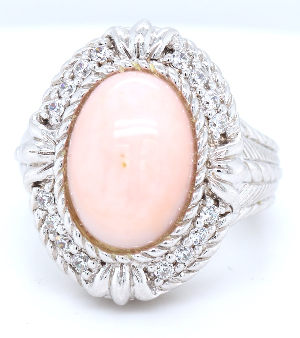 925 Sterling silver Judith Ripka CZ Coral ring: 925 Sterling silver Judith Ripka CZ Coral ring. Total weight of ring 13.5 grams. Ring size 7.25"