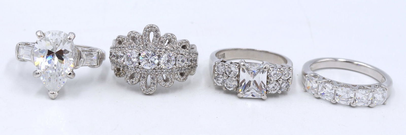 925 Sterling silver Group lot of 4 crystal rings (1 of 6)