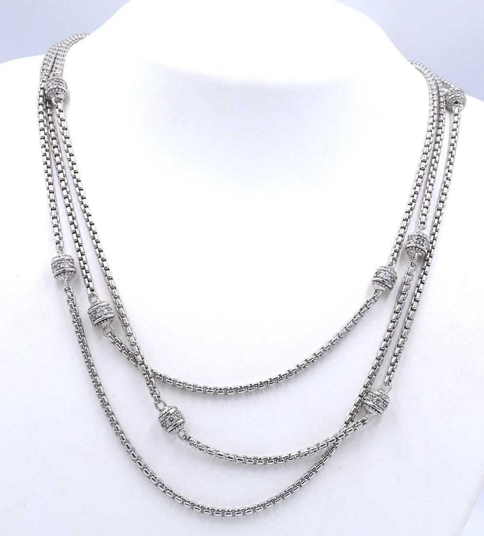 925 Sterling silver Judith Ripka 3 row necklace (1 of 5)