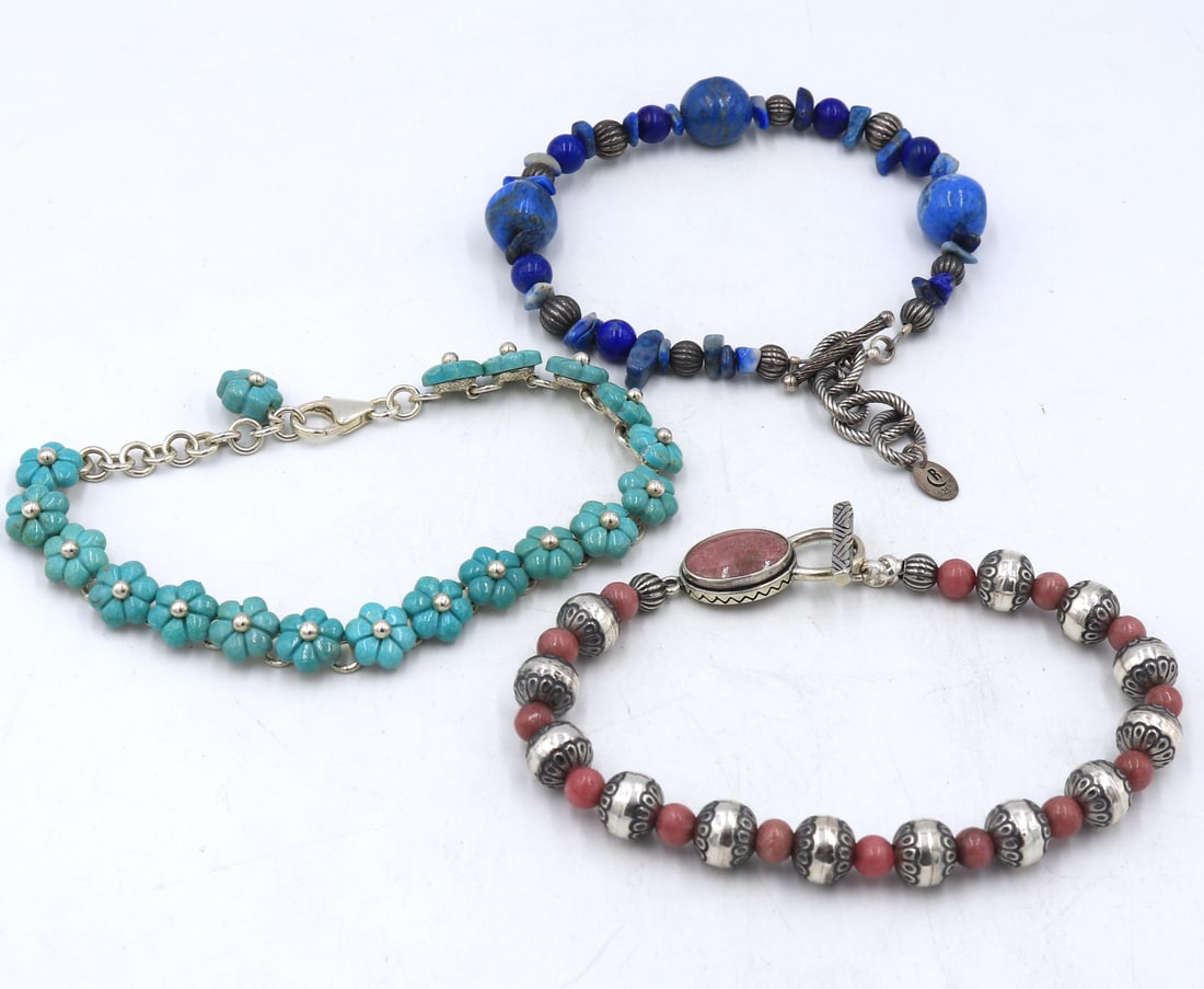 Lot of 3 gemstone bracelets in 925 sterling silver (1 of 10)