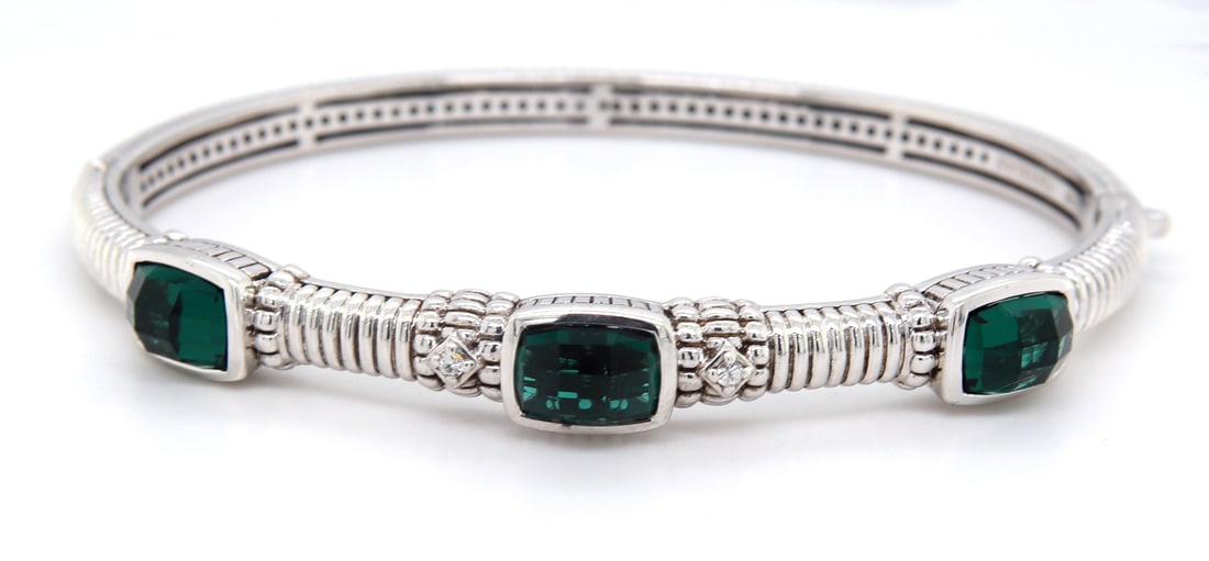 Judith Ripka Emerald green quartz bangle bracelet in 925 sterling silver (1 of 8)