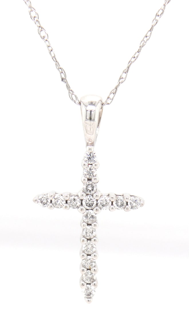 10kt White gold diamond cross pendant on chain necklace (1 of 5)