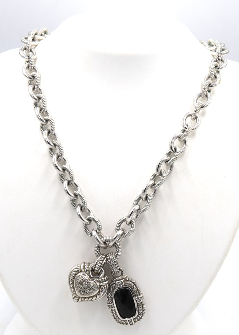 925 Sterling Silver Judith Ripka black onyx and heart shaped pendant on chain (1 of 6)
