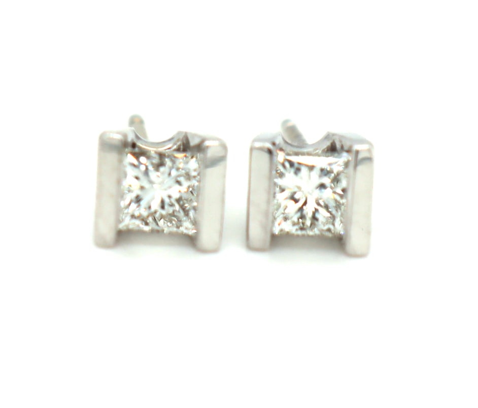 14kt White gold 0.40ctw princess cut diamond stud earrings (1 of 3)