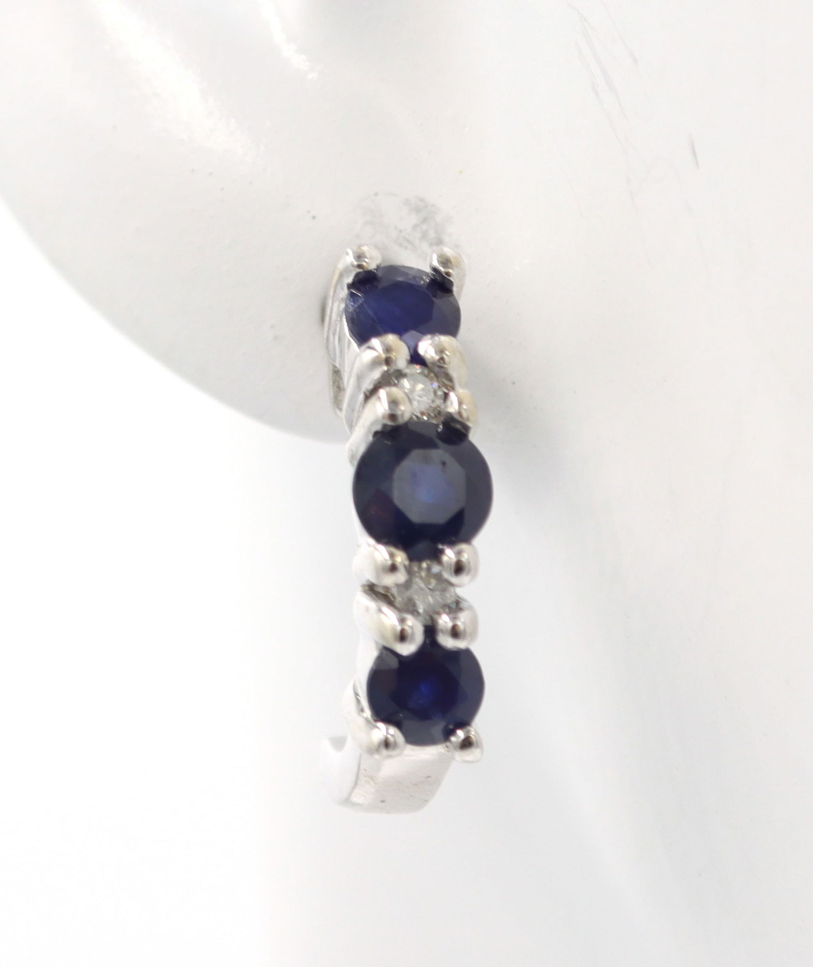 14kt White gold sapphire and diamond J hoops (1 of 5)