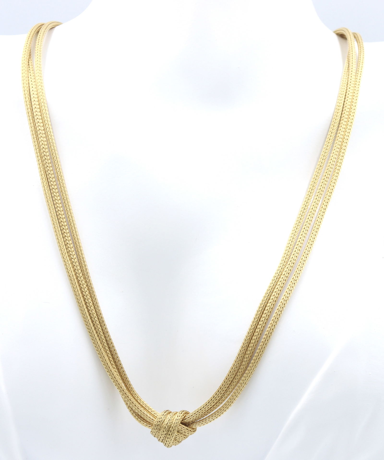 18kt Yellow gold knot pendant on 3 row chain necklace (1 of 6)