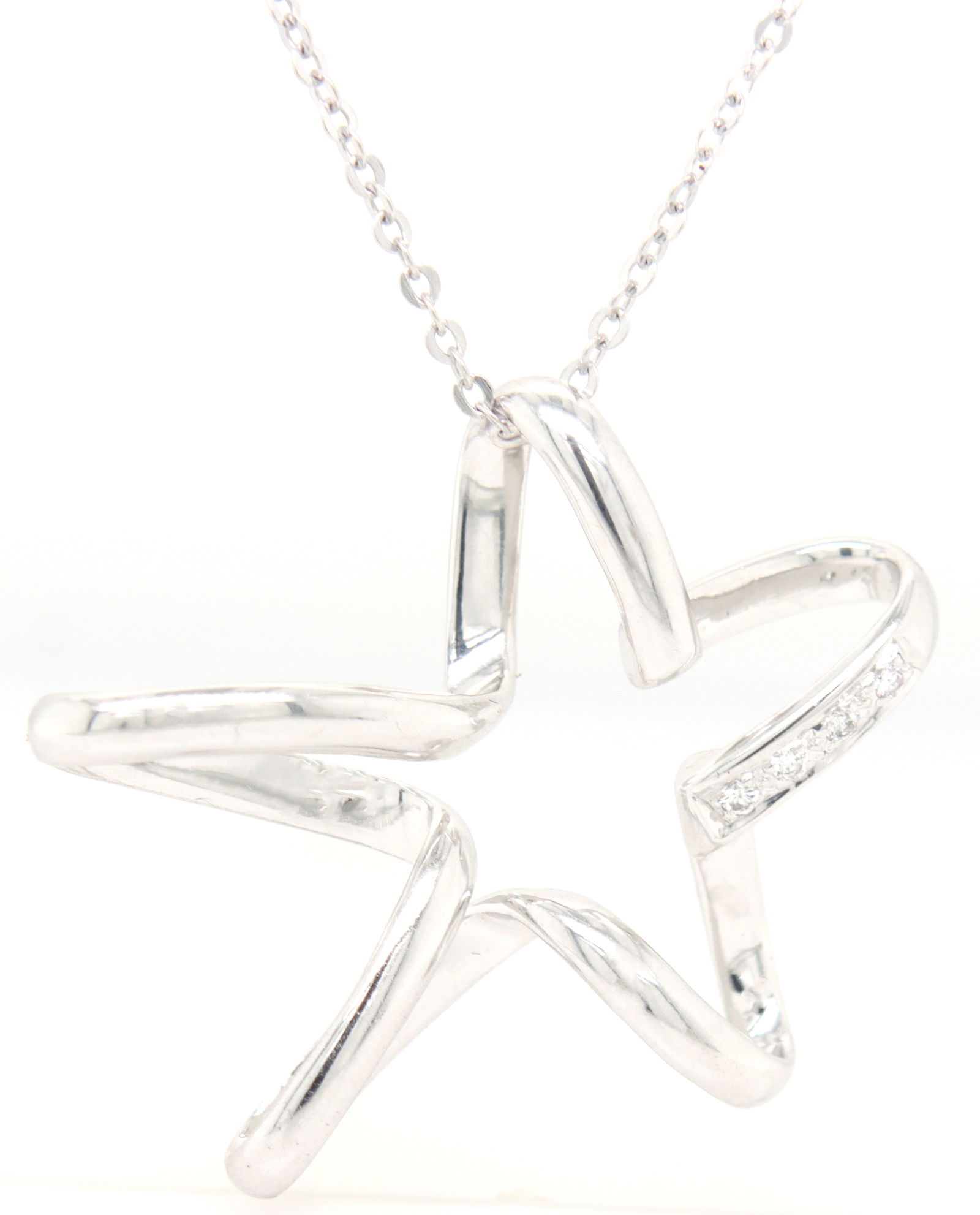 18kt White gold diamond accent free form star pendant on chain (1 of 5)