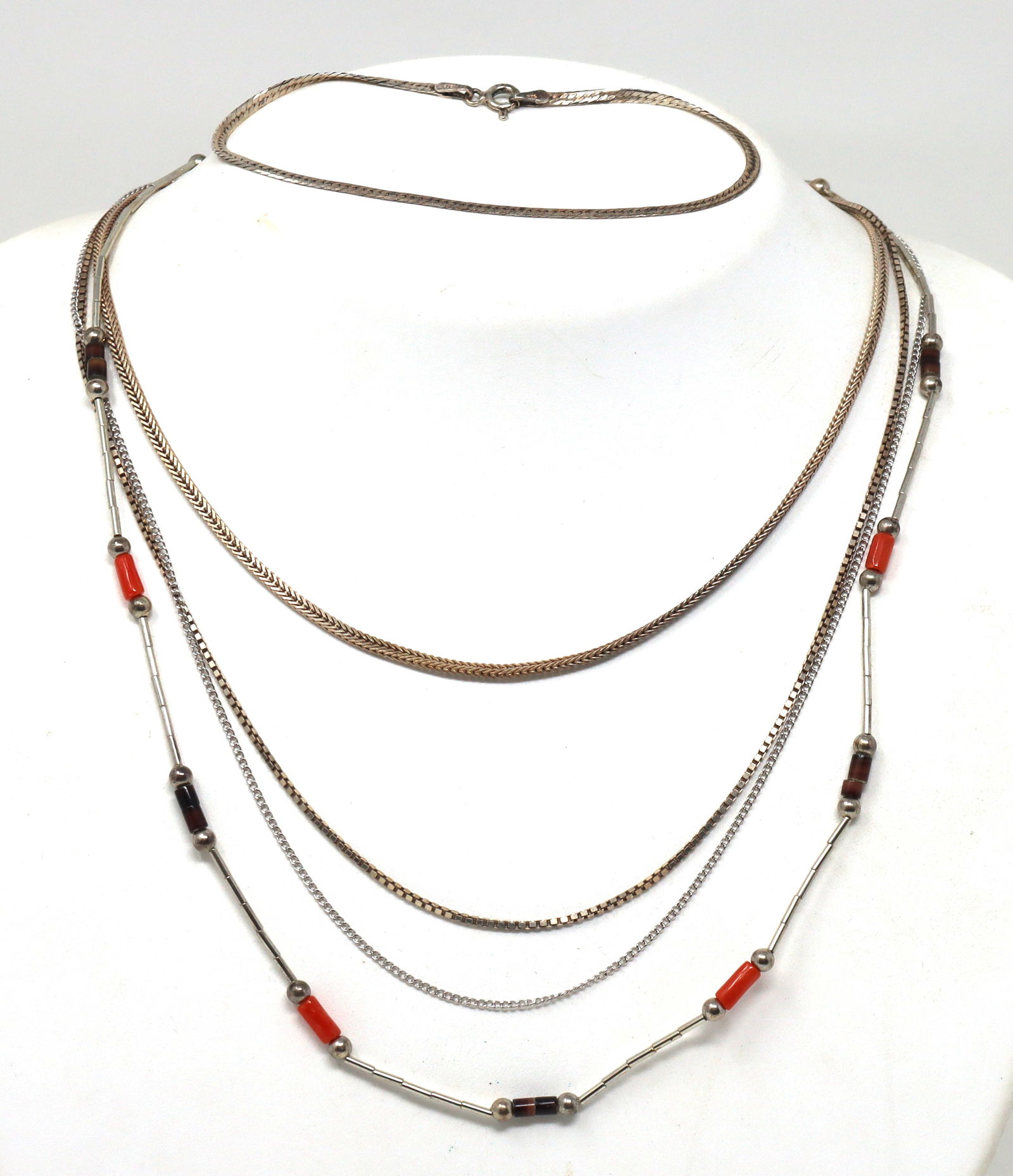 Group lot of Vintage 925 sterling silver 4 chains and bracelet (1 of 8)