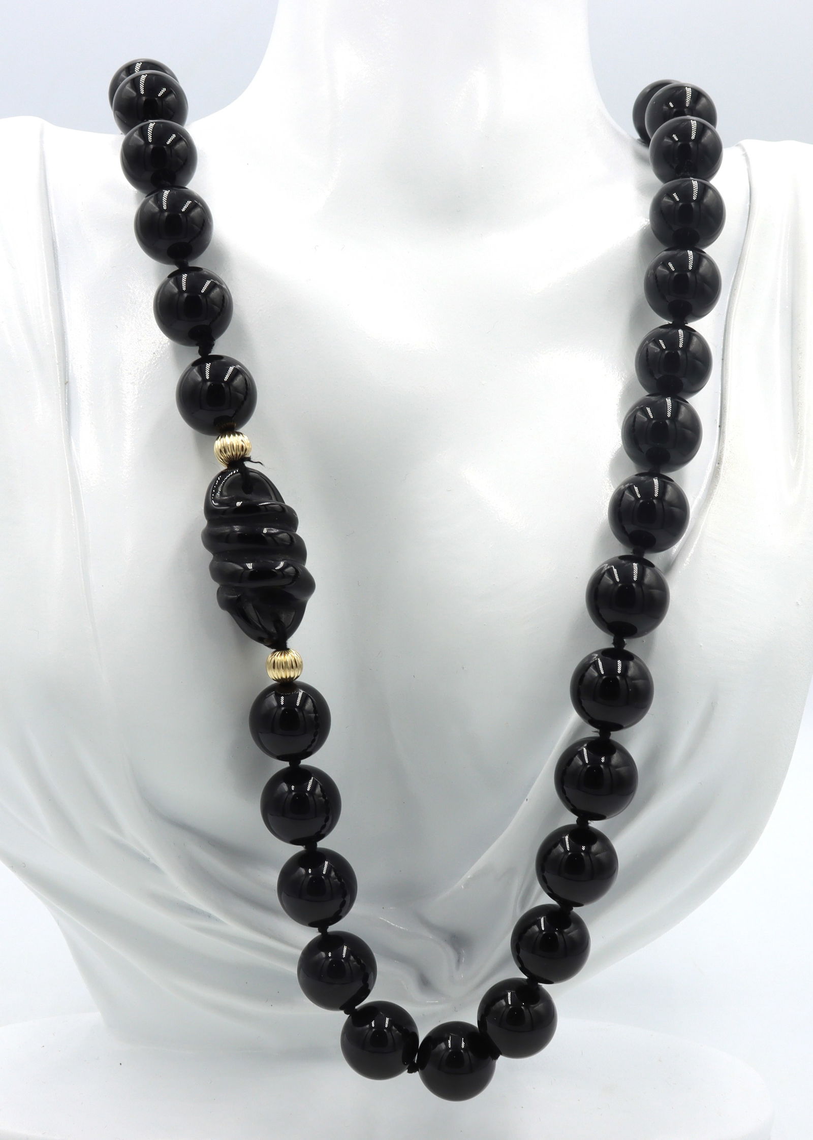 Black onyx bead and gold beaded necklace (1 of 5)