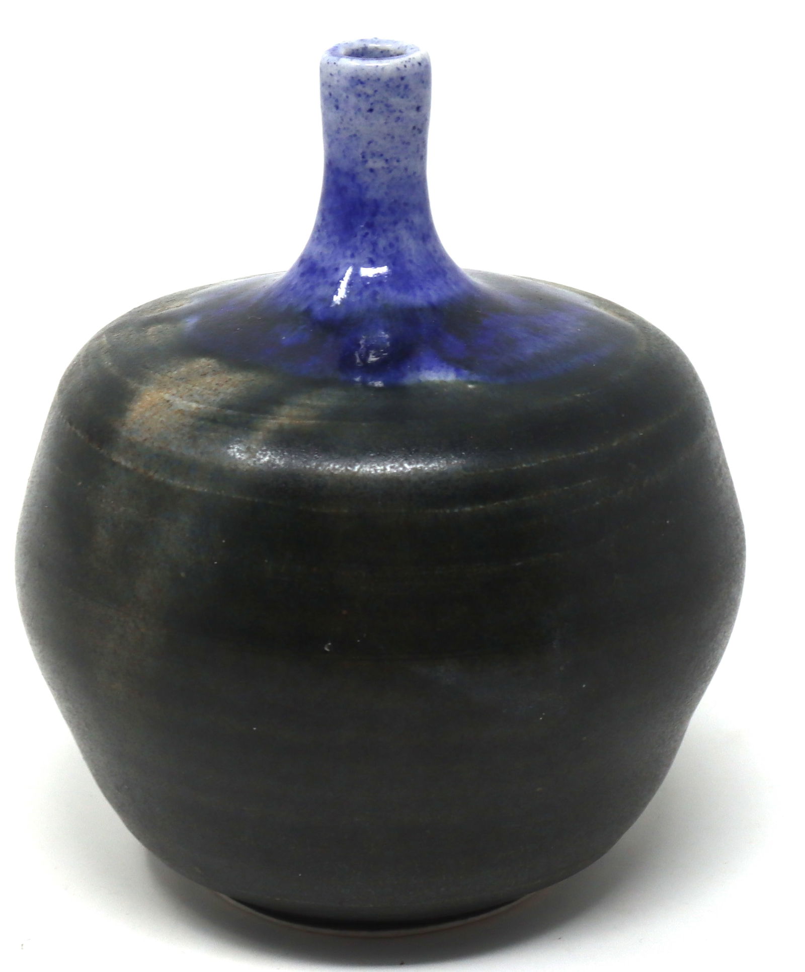 Art Pottery small weed vase blue black: Vintage Art Pottery small weed vase blue black. 6 inches tall.