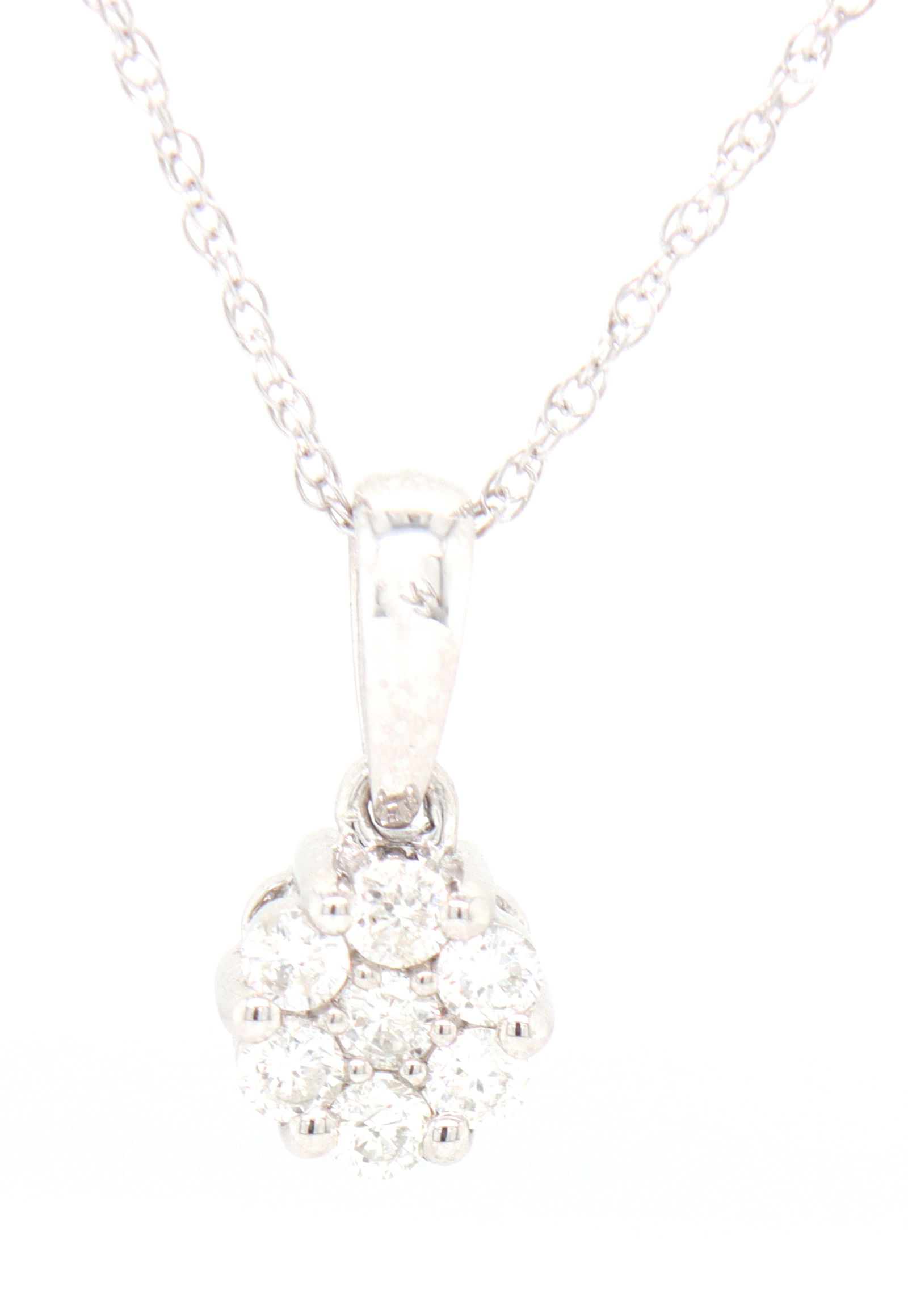 14kt White gold 0.25ctw diamond cluster flower pendant on chain (1 of 5)