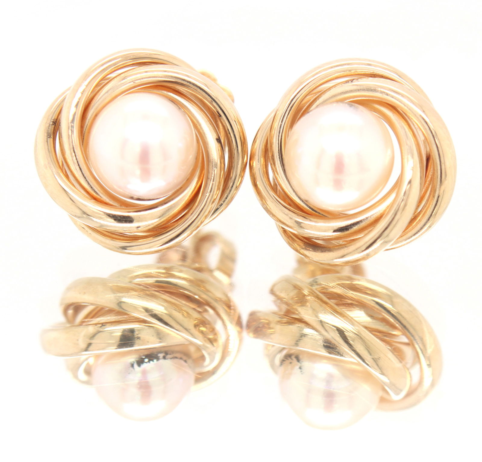14kt Yellow Gold Love Knot 6.5mm Pearl Earrings (1 of 3)