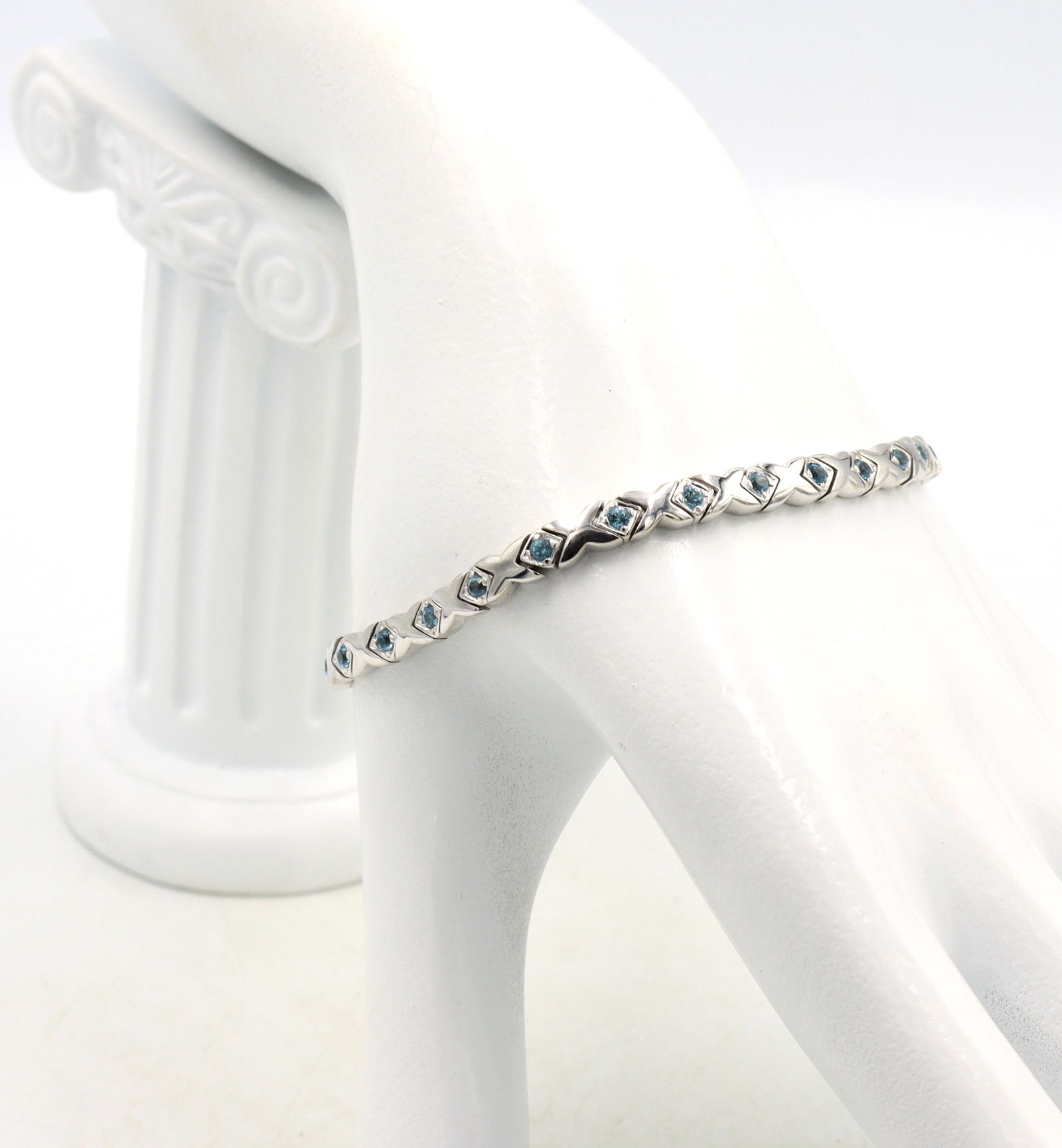 14kt White gold blue topaz X link bracelet (1 of 9)
