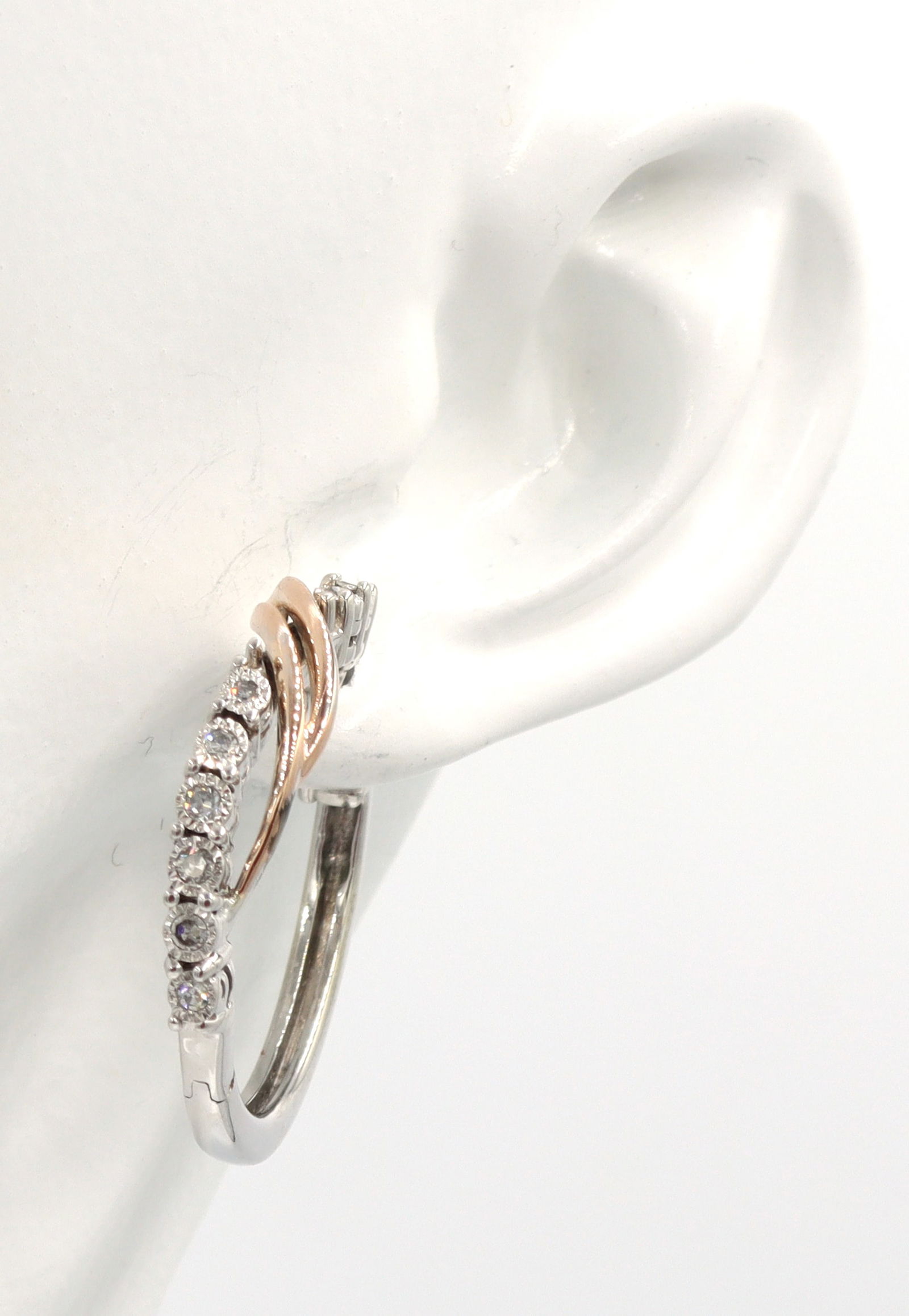 925 Sterling silver and 10kt Rose gold diamond accent hoop earrings (1 of 5)