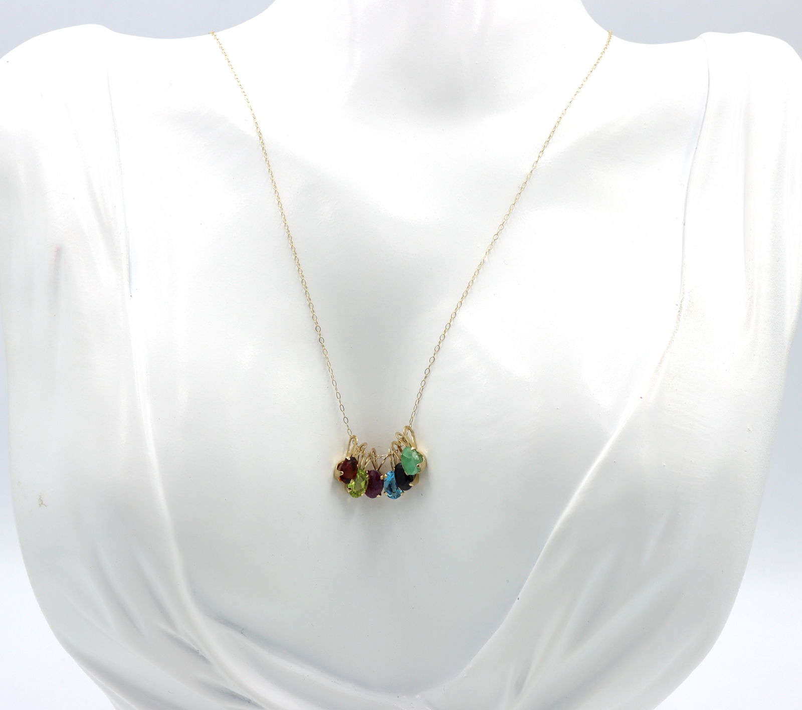 14kt Yellow gold multi color gemstone pendant on chain (1 of 4)