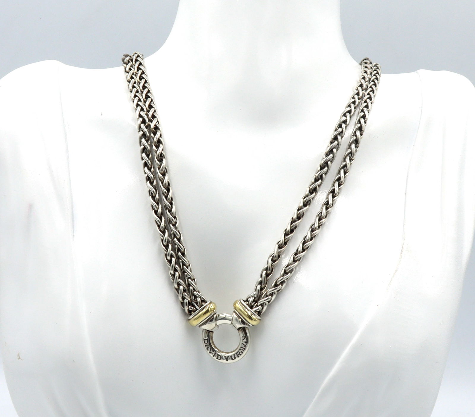 David Yurman double wheat chain necklace with circle pendant (1 of 6)