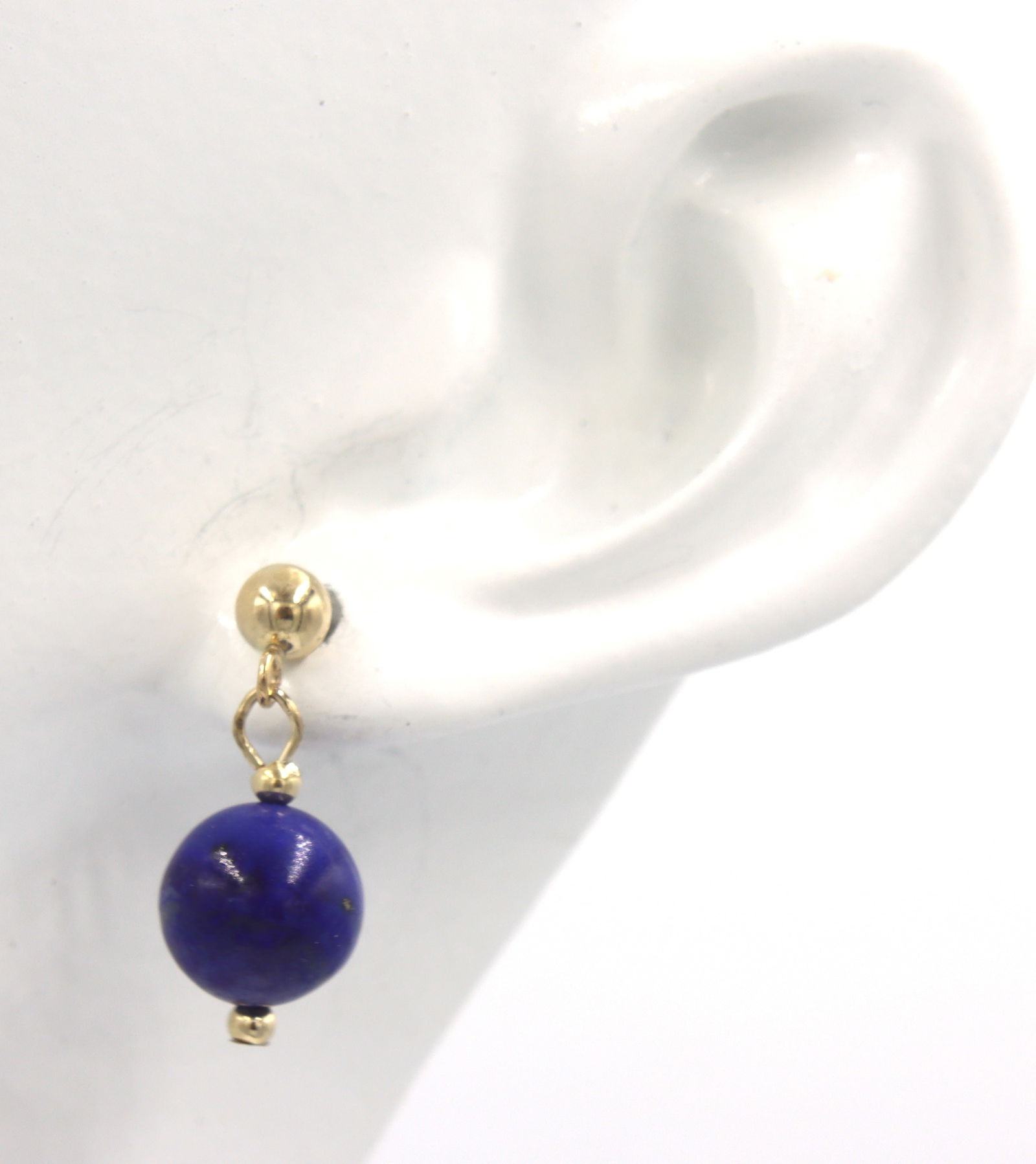 14kt Yellow gold lapis ball drop dangle earrings (1 of 4)