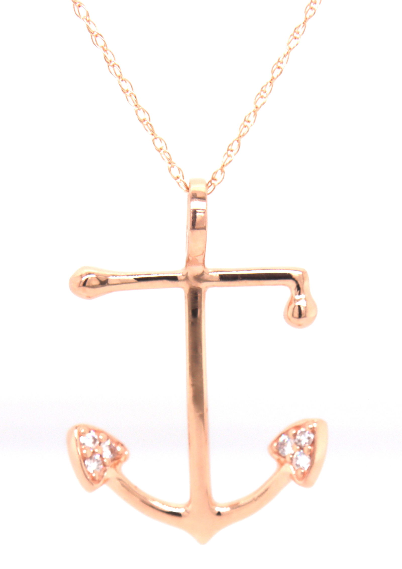 14kt Yellow gold diamond accent Anchor pendant on chain (1 of 4)