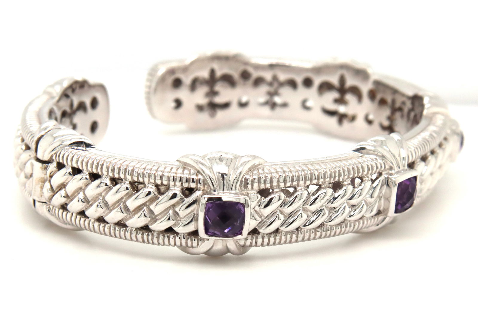 Judith Ripka amethyst cable hinged cuff bangle - 2