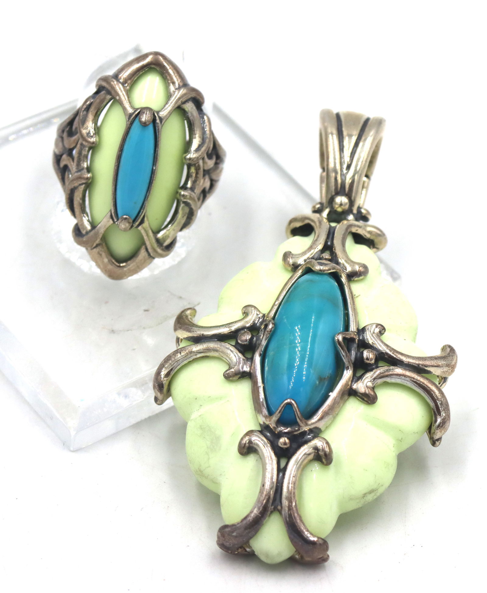 Set of Carolyn Pollack Relios sterling silver agate pendant and ring (1 of 6)