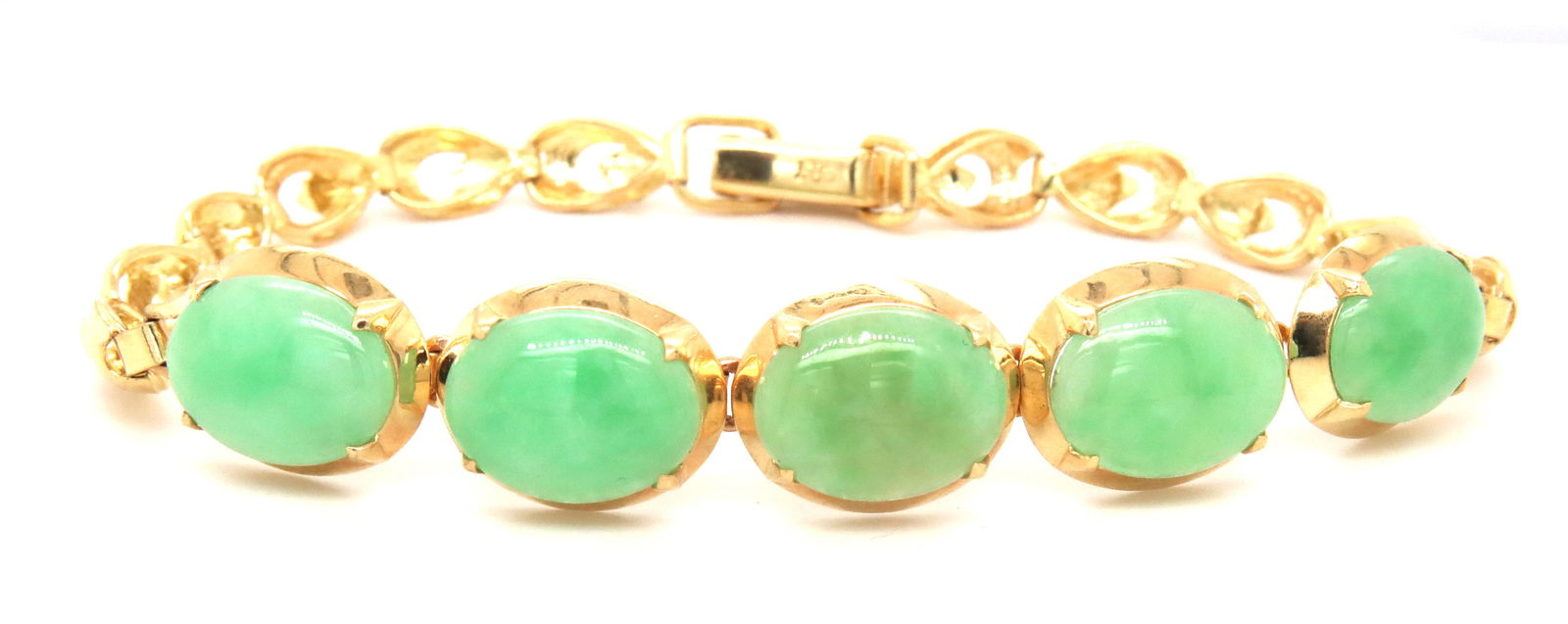 14kt Yellow gold green Jade link bracelet (1 of 5)