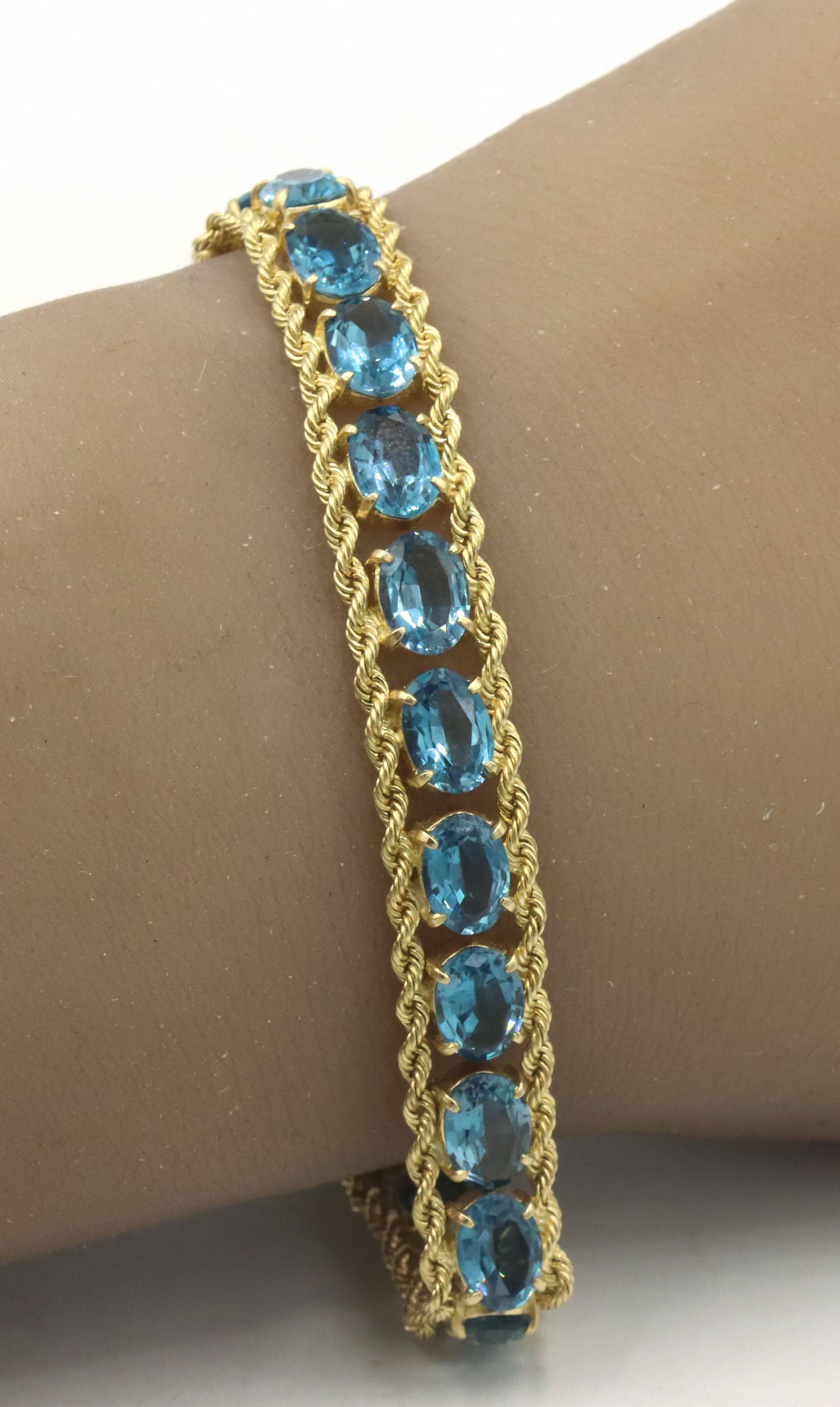 14kt Yellow gold blue topaz link rope bracelet (1 of 5)