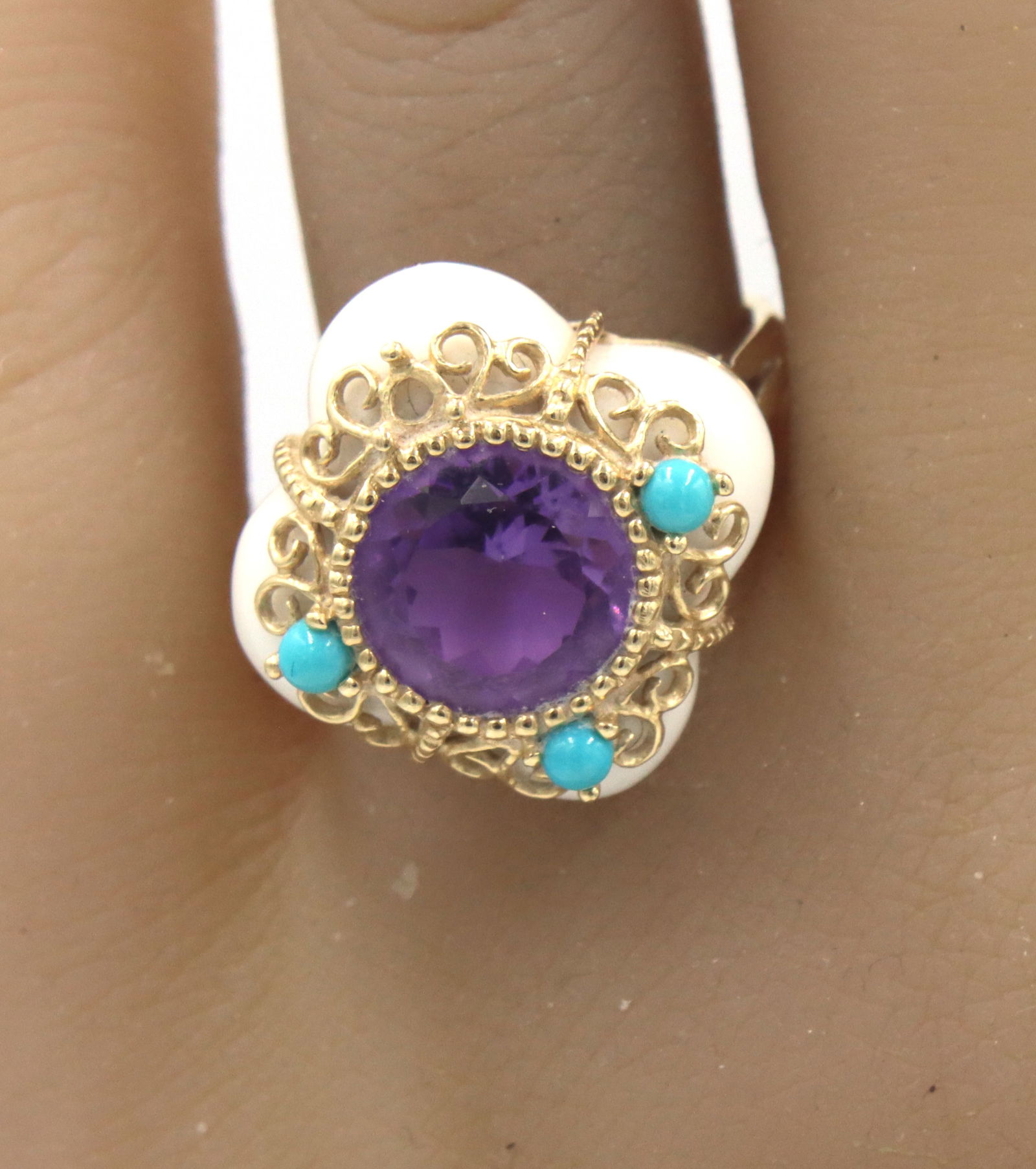 14kt Yellow gold white agate, amethyst and turquoise ring (1 of 4)