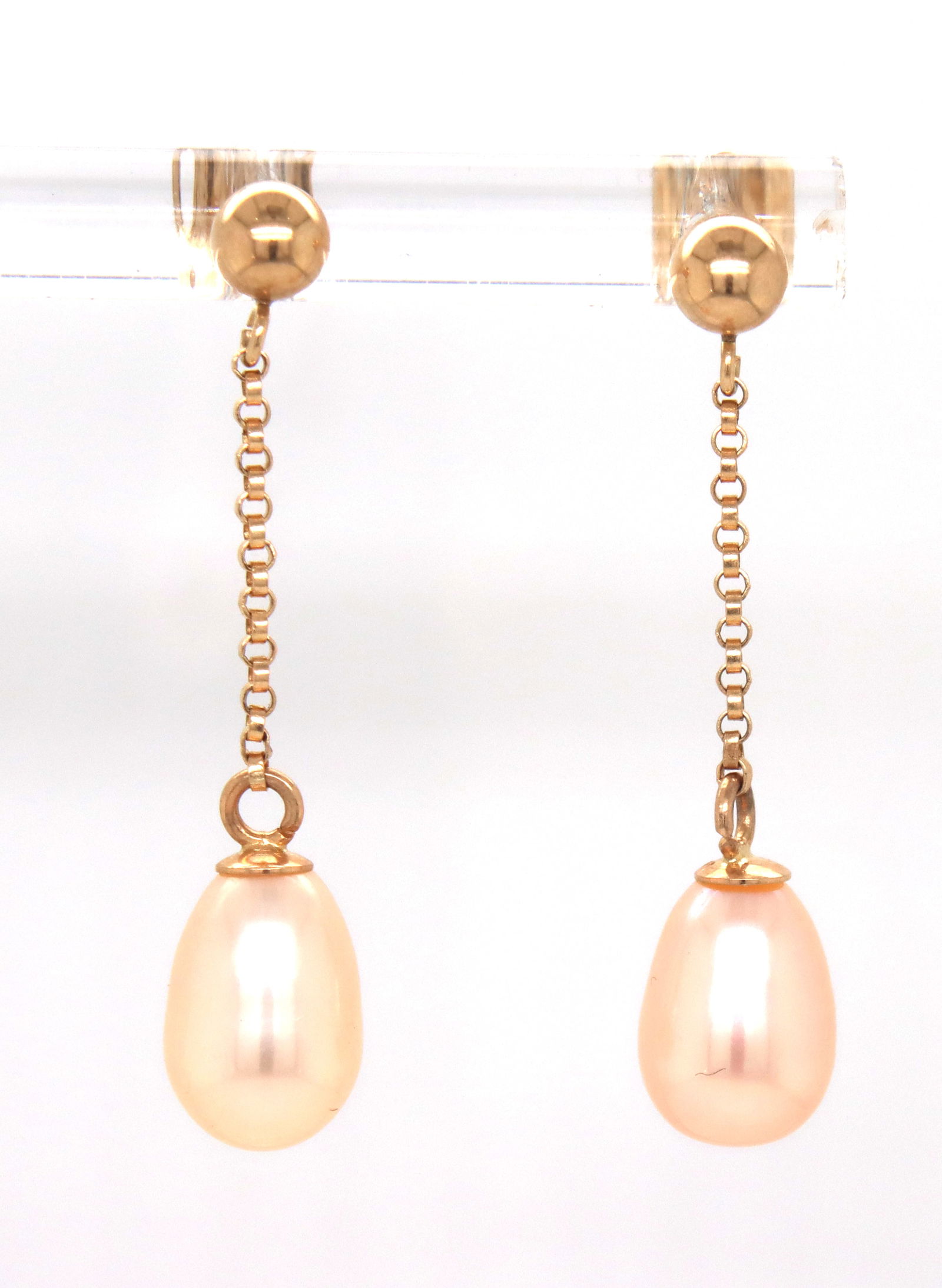 14kt Yellow gold pinkish pearl dangle earrings (1 of 3)