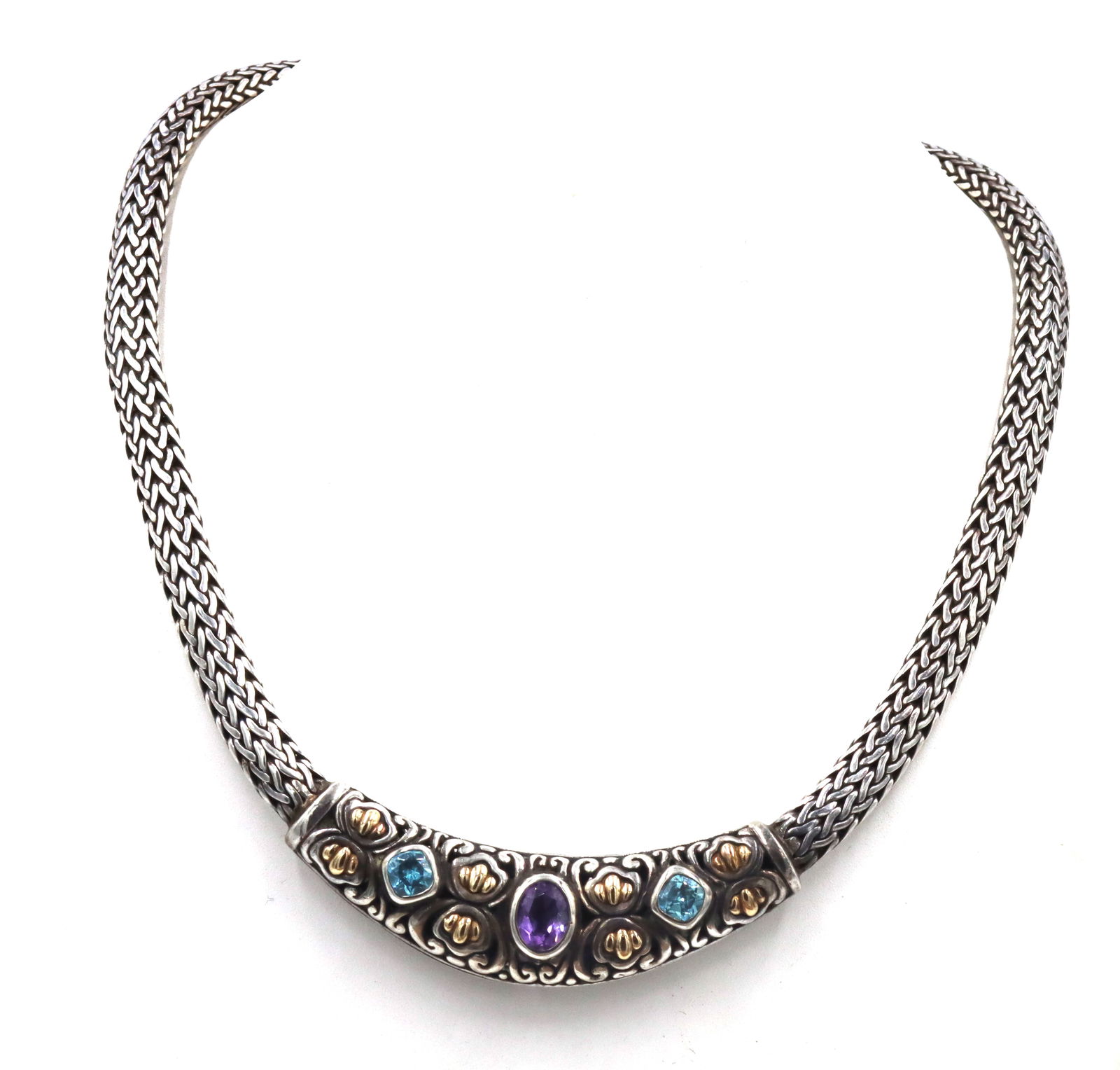 925 Sterling silver amethyst and blue topaz necklace (1 of 7)