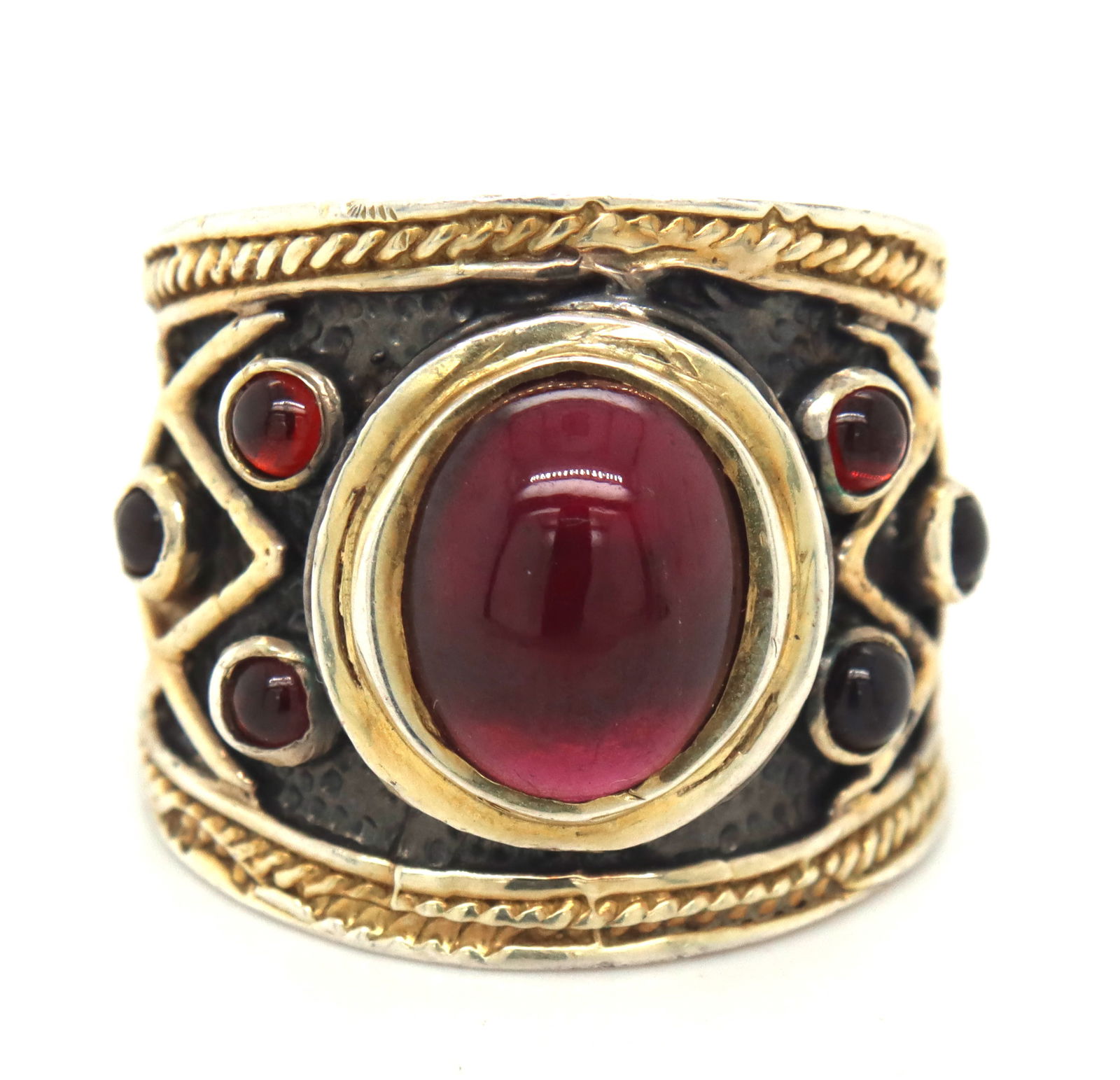 925 Sterling silver garnet wide band (1 of 4)